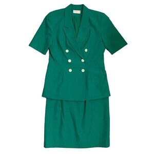 Sophisticates by Pendleton Skirt Suit SZ 10 Green Lined Knee Length Short Sleeve